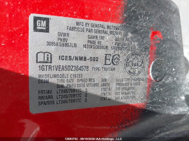 Aukcja sprzedaży 2013 Gmc Sierra 1500 Sle, vin: 1GTR1VEA5DZ364578, numer aukcji: 12693752