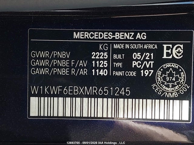 W1KWF6EBXMR651245 Mercedes-Benz C 43 Amg