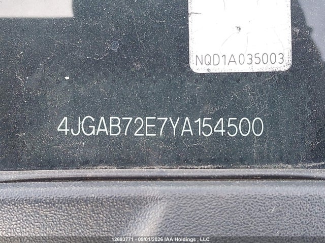 2000 Mercedes-benz Ml 430 მანქანა იყიდება აუქციონზე, vin: 4JGAB72E7YA154500, აუქციონის ნომერი: 12693771
