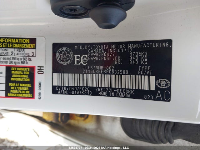 2T1BURHE8HC832589 Toyota Corolla