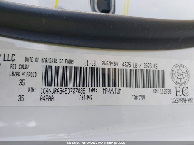 Aukcja sprzedaży 2014 Jeep Patriot Sport/north, vin: 1C4NJRAB4ED707089, numer aukcji: 12693785