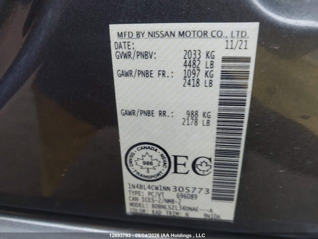 Nissan ALTIMA SR 2022 1N4BL4CW1NN305773 Image 9