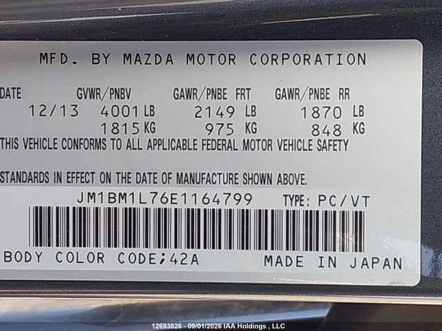 JM1BM1L76E1164799 Mazda 3 TOURING