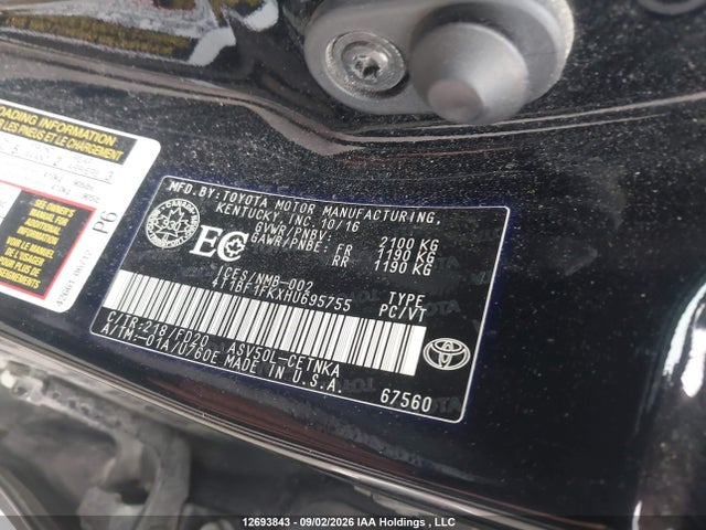 Продажа на аукционе авто 2017 Toyota Camry Le, vin: 4T1BF1FKXHU695755, номер лота: 12693843