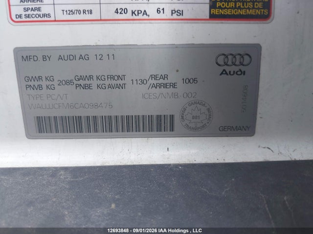 Продаж на аукціоні авто 2012 Audi A3, vin: WAUJJCFM6CA098475, номер лоту: 12693848