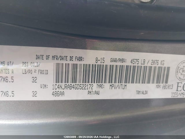 Aukcja sprzedaży 2016 Jeep Patriot Sport/north, vin: 1C4NJRAB4GD522172, numer aukcji: 12693889