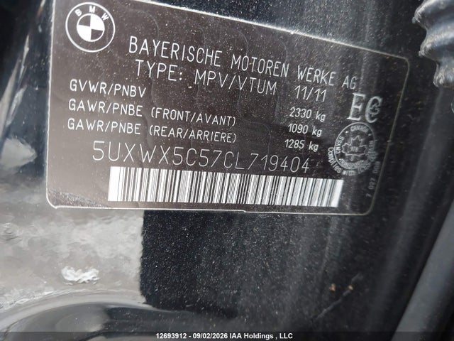 Aukcja sprzedaży 2012 Bmw X3 Xdrive28i, vin: 5UXWX5C57CL719404, numer aukcji: 12693912