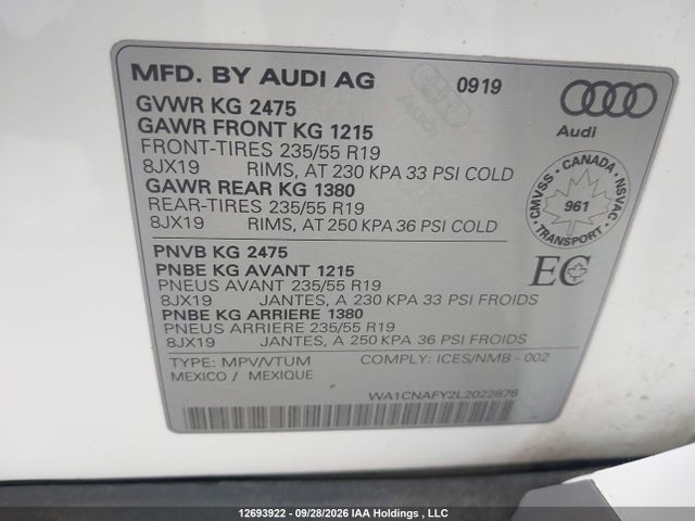 Продажа на аукционе авто 2020 Audi Q5 Prestige, vin: WA1CNAFY2L2022876, номер лота: 12693922