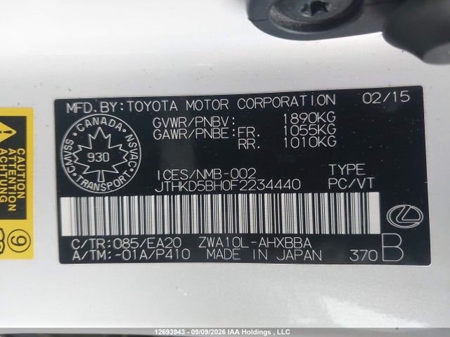 Lexus CT 200H 2015 JTHKD5BH0F2234440 Image 19