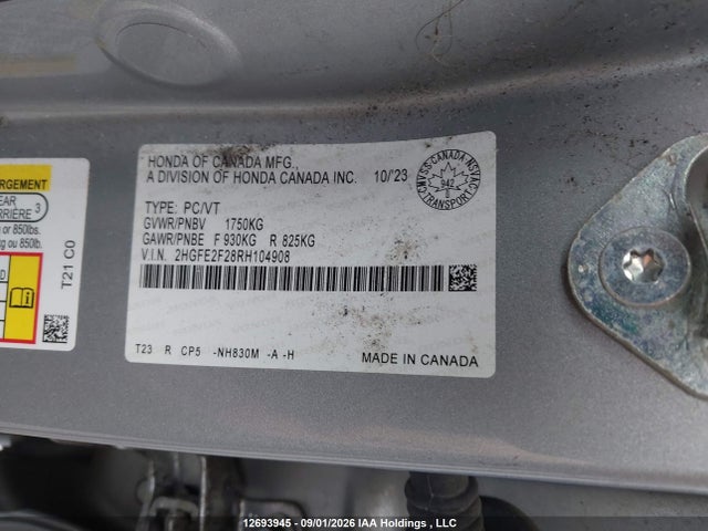 2024 Honda Civic Lx მანქანა იყიდება აუქციონზე, vin: 2HGFE2F28RH104908, აუქციონის ნომერი: 12693945