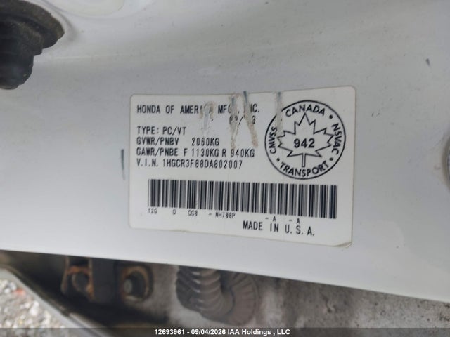 Aukcja sprzedaży 2013 Honda Accord Exl, vin: 1HGCR3F88DA802007, numer aukcji: 12693961