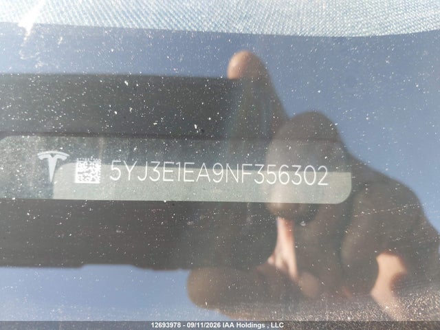 2022 Tesla Model 3 Rwd/standard Range მანქანა იყიდება აუქციონზე, vin: 5YJ3E1EA9NF356302, აუქციონის ნომერი: 12693978
