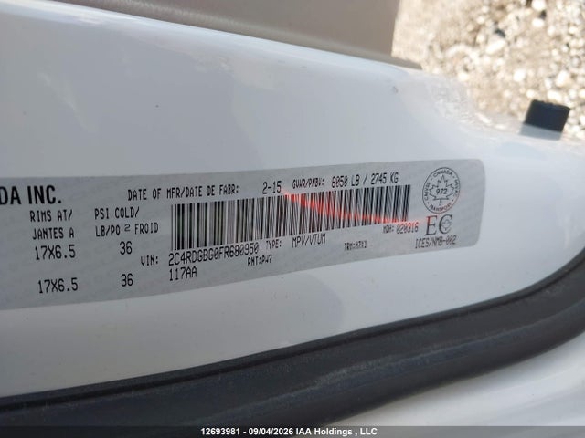 2015 Dodge Grand Caravan Se/sxt მანქანა იყიდება აუქციონზე, vin: 2C4RDGBG0FR680950, აუქციონის ნომერი: 12693981