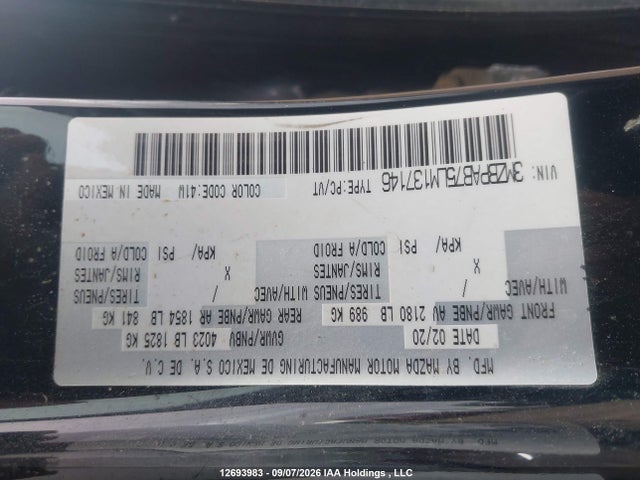 Aukcja sprzedaży 2020 Mazda 3, vin: 3MZBPAB75LM137146, numer aukcji: 12693983