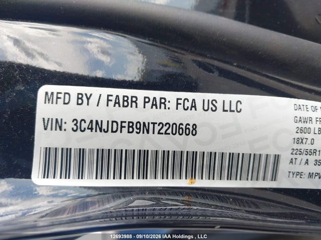 Продаж на аукціоні авто 2022 Jeep Compass Altitude, vin: 3C4NJDFB9NT220668, номер лоту: 12693988