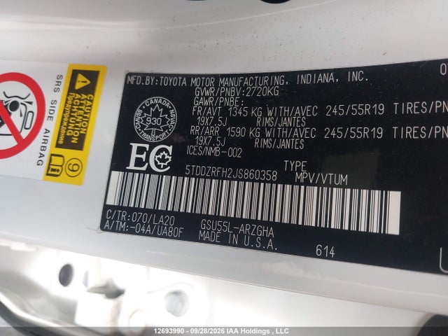 Toyota Highlander Limited/ltd Platinum 2018 5TDDZRFH2JS860358 Image 9