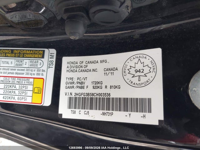 Aukcja sprzedaży 2012 Honda Civic Ex, vin: 2HGFG3B58CH003536, numer aukcji: 12693996