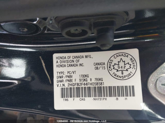 2HGFB2F44FH058581 Honda Civic Lx