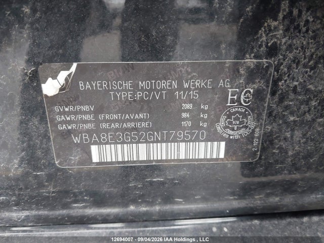 Aukcja sprzedaży 2016 Bmw 328i Xdrive, vin: WBA8E3G52GNT79570, numer aukcji: 12694007