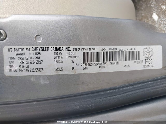 Auction sale of the 2015 Dodge Grand Caravan Se, vin: 2C4RDGBGXFR604569, lot number: 12694008
