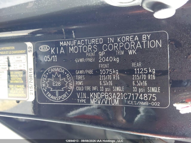 12694013 :رقم المزاد ، KNDPB3A21C7174875 vin ، 2012 Kia Sportage Lx مزاد بيع