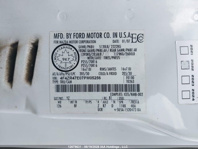 Продаж на аукціоні авто 2007 Mazda B4000 Se, vin: 4F4ZR47E07PM05256, номер лоту: 12679631