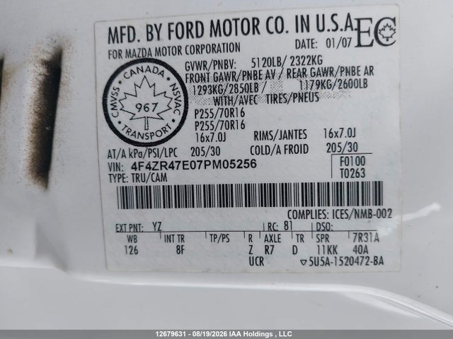 Продаж на аукціоні авто 2007 Mazda B4000 Se, vin: 4F4ZR47E07PM05256, номер лоту: 12679631