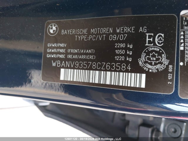 Aukcja sprzedaży 2008 Bmw 535xi, vin: WBANV93578CZ63584, numer aukcji: 12681120