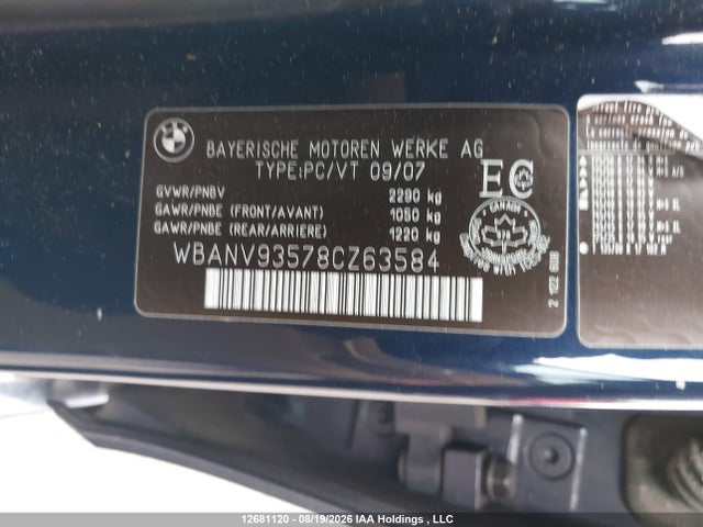 Aukcja sprzedaży 2008 Bmw 535xi, vin: WBANV93578CZ63584, numer aukcji: 12681120