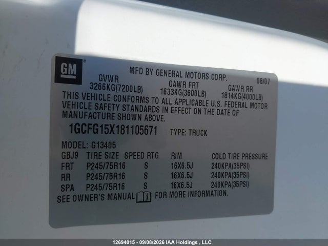 Aukcja sprzedaży 2008 Chevrolet Express G1500, vin: 1GCFG15X181105671, numer aukcji: 12694015