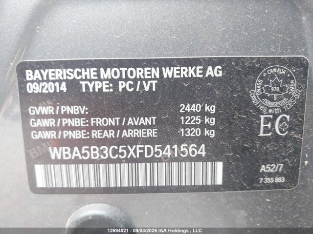 Продажа на аукционе авто 2015 Bmw 535i Xdrive, vin: WBA5B3C5XFD541564, номер лота: 12694021