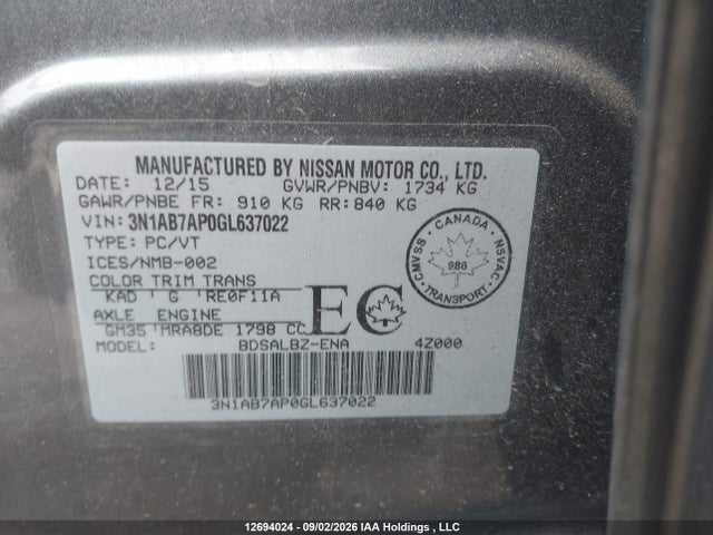Nissan Sentra 2016 3N1AB7AP0GL637022 Image 9