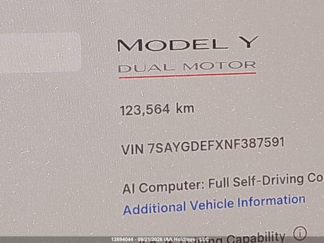 Tesla Model Y 2022 7SAYGDEFXNF387591 Image 15