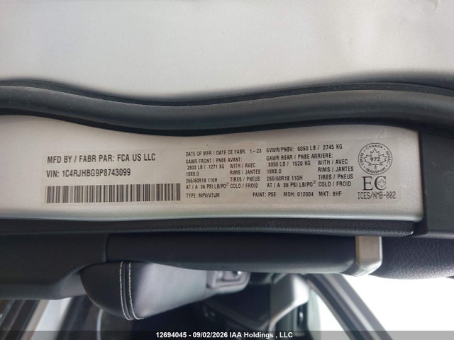Aukcja sprzedaży 2023 Jeep Grand Cherokee Limited, vin: 1C4RJHBG9P8743099, numer aukcji: 12694045