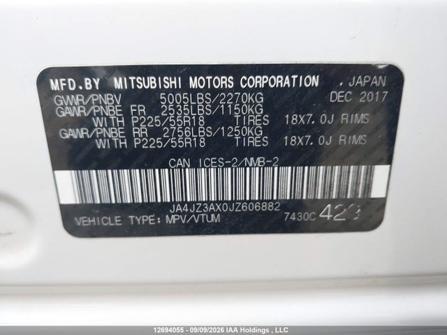 Mitsubishi Outlander Se/sel 2018 JA4JZ3AX0JZ606882 Image 9