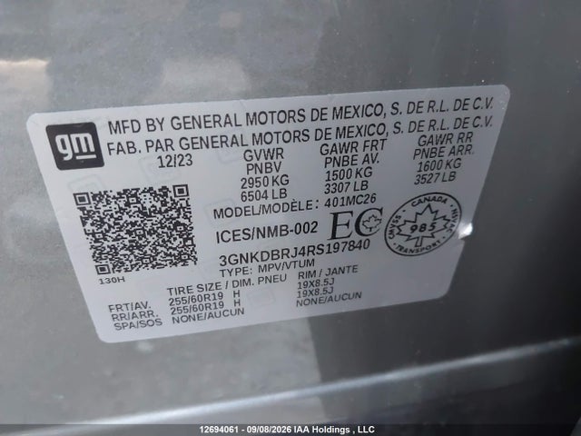 12694061 :رقم المزاد ، 3GNKDBRJ4RS197840 vin ، 2024 Chevrolet Blazer Ev مزاد بيع