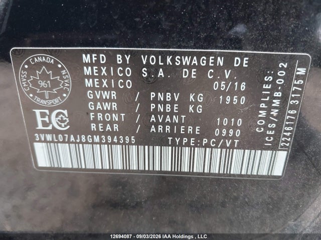 3VWL07AJ8GM394395 Volkswagen Jetta 1.8 Tsi Comfortline/1.8 Tsi Highline