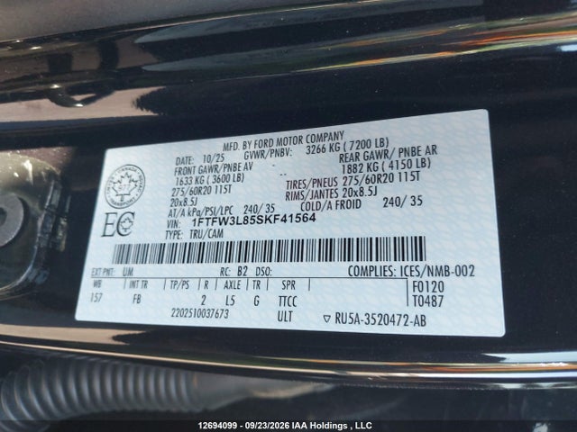 Ford F150 Xlt 2025 1FTFW3L85SKF41564 Image 9