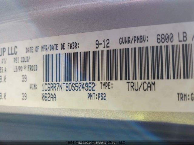 2013 Ram 1500 Laramie მანქანა იყიდება აუქციონზე, vin: 1C6RR7NT9DS504962, აუქციონის ნომერი: 12694102