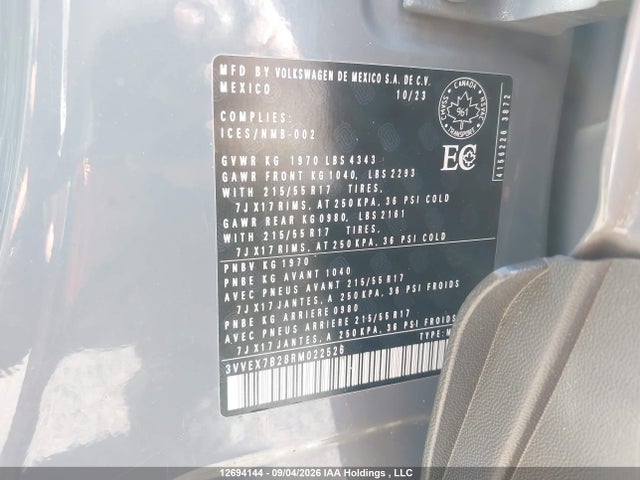 Продаж на аукціоні авто 2024 Volkswagen Taos Comfortline, vin: 3VVEX7B28RM022526, номер лоту: 12694144