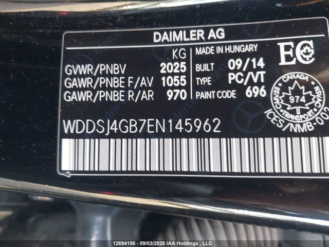 12694156 :رقم المزاد ، WDDSJ4GB7EN145962 vin ، 2014 Mercedes-benz Cla 250 4matic مزاد بيع