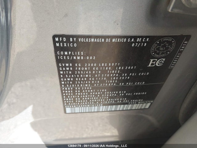 12694179 :رقم المزاد ، 3VV4B7AX8KM181320 vin ، 2019 Volkswagen Tiguan Highline مزاد بيع