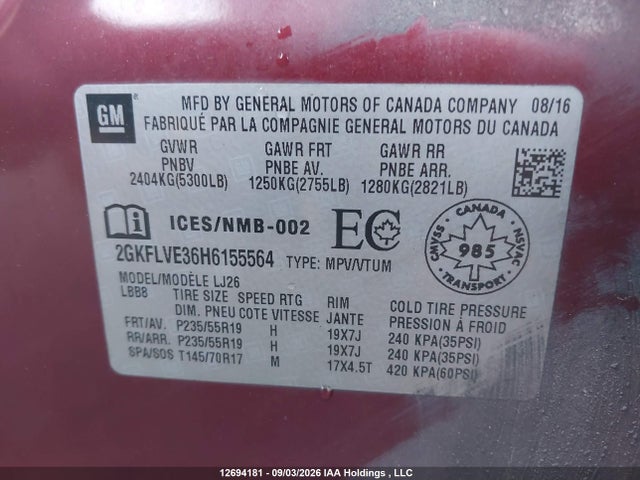 Продажа на аукционе авто 2017 Gmc Terrain Denali, vin: 2GKFLVE36H6155564, номер лота: 12694181