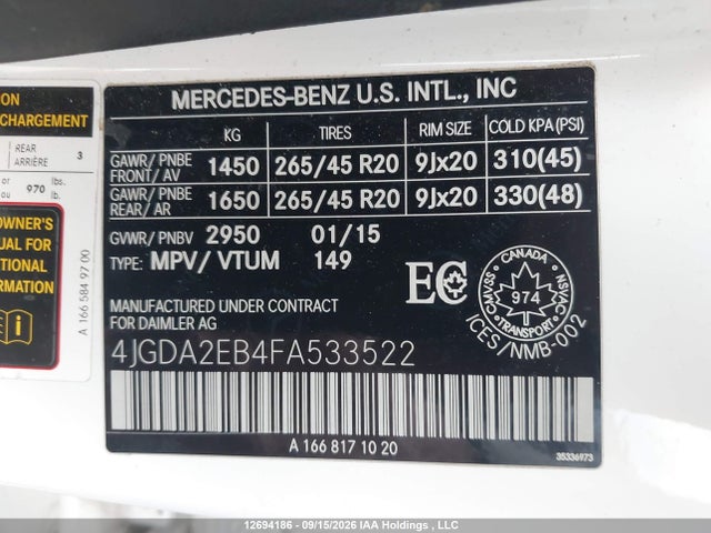 Mercedes-Benz Ml 350 Bluetec 2015 4JGDA2EB4FA533522 Image 9