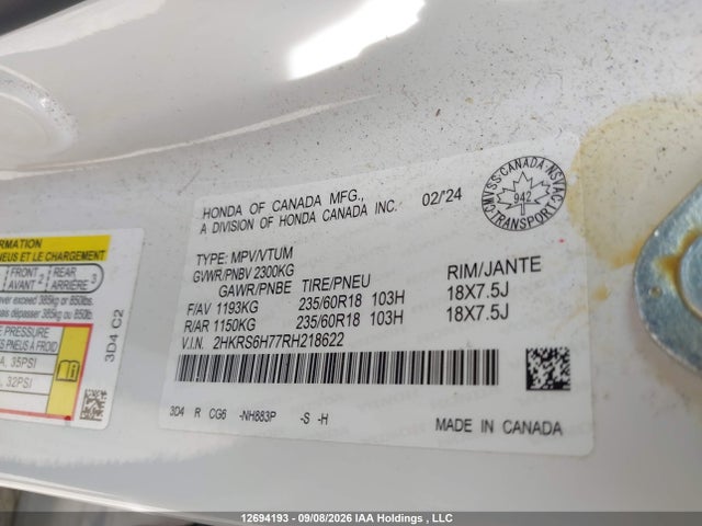 Honda CR-V EXL 2024 2HKRS6H77RH218622 Image 9