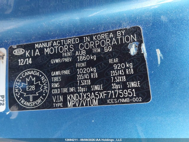 12694211 :رقم المزاد ، KNDJX3A5XF7175951 vin ، 2015 Kia Soul Sx/sx Luxury مزاد بيع