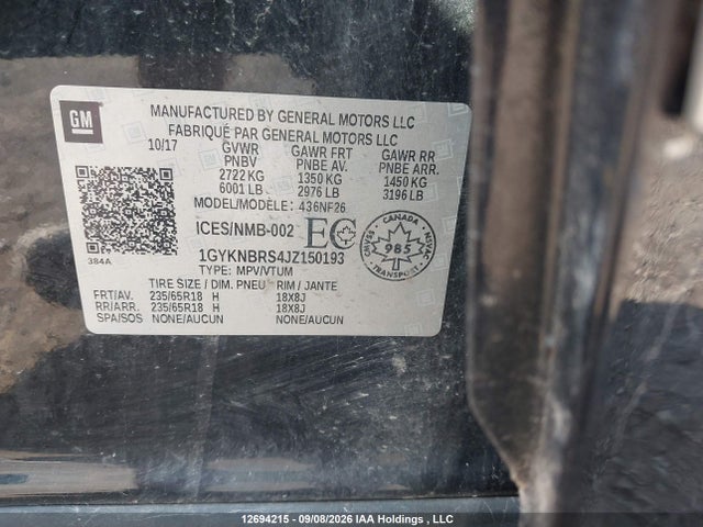 Aukcja sprzedaży 2018 Cadillac Xt5, vin: 1GYKNBRS4JZ150193, numer aukcji: 12694215