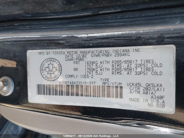 Продажа на аукционе авто 2003 Toyota Sequoia, vin: 5TDBT48A33S161237, номер лота: 12694217