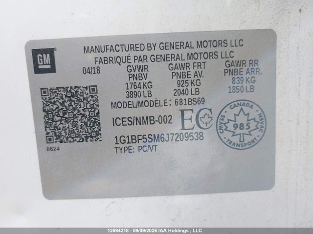 Chevrolet Cruze 2018 1G1BF5SM6J7209538 Image 9