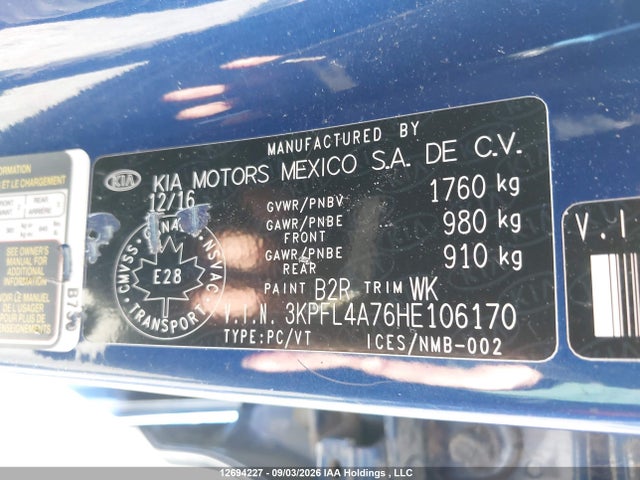 12694227 :رقم المزاد ، 3KPFL4A76HE106170 vin ، 2017 Kia Forte Lx/s مزاد بيع